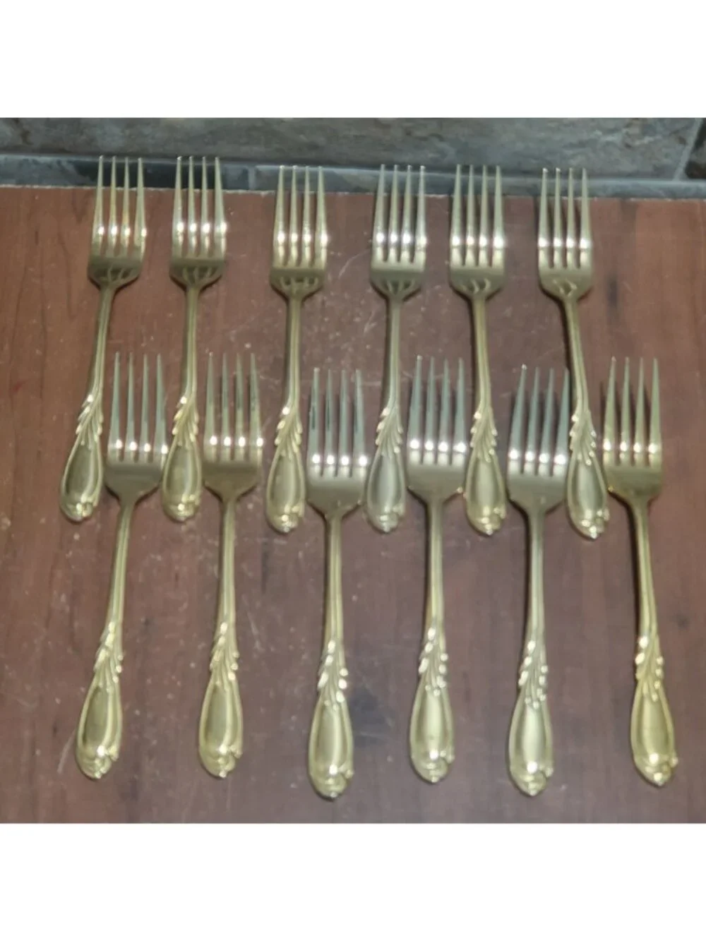 36 Piece Classic Plume Gold Electroplated Flatware Marked Stainless Steel Korea